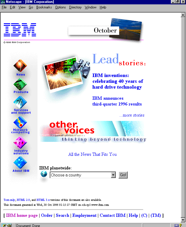 Thumbnail of screen print of www.ibm.com from October 1996
